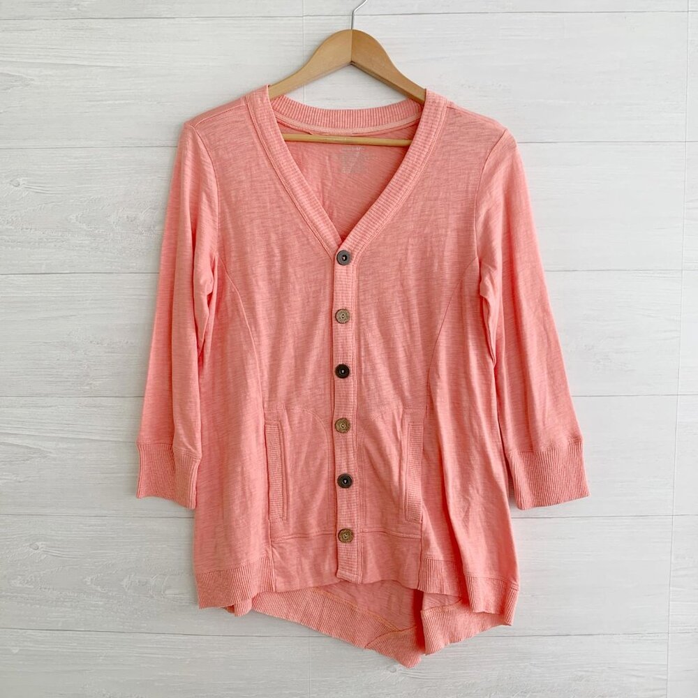 Neon Buddha - Peach pink v-neck asymmetrical lightweight cardigan, S